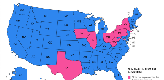 由Medicaid Aba Event的实施状态编码的美国颜色地图